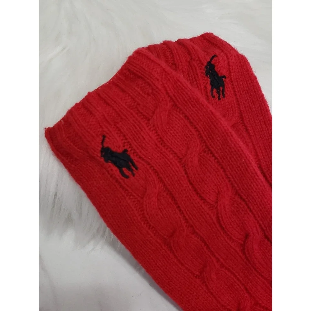 Ralph Lauren Women's Wool Cashmere Blend Gloves Red Cable Knit‎ Grandma Driving